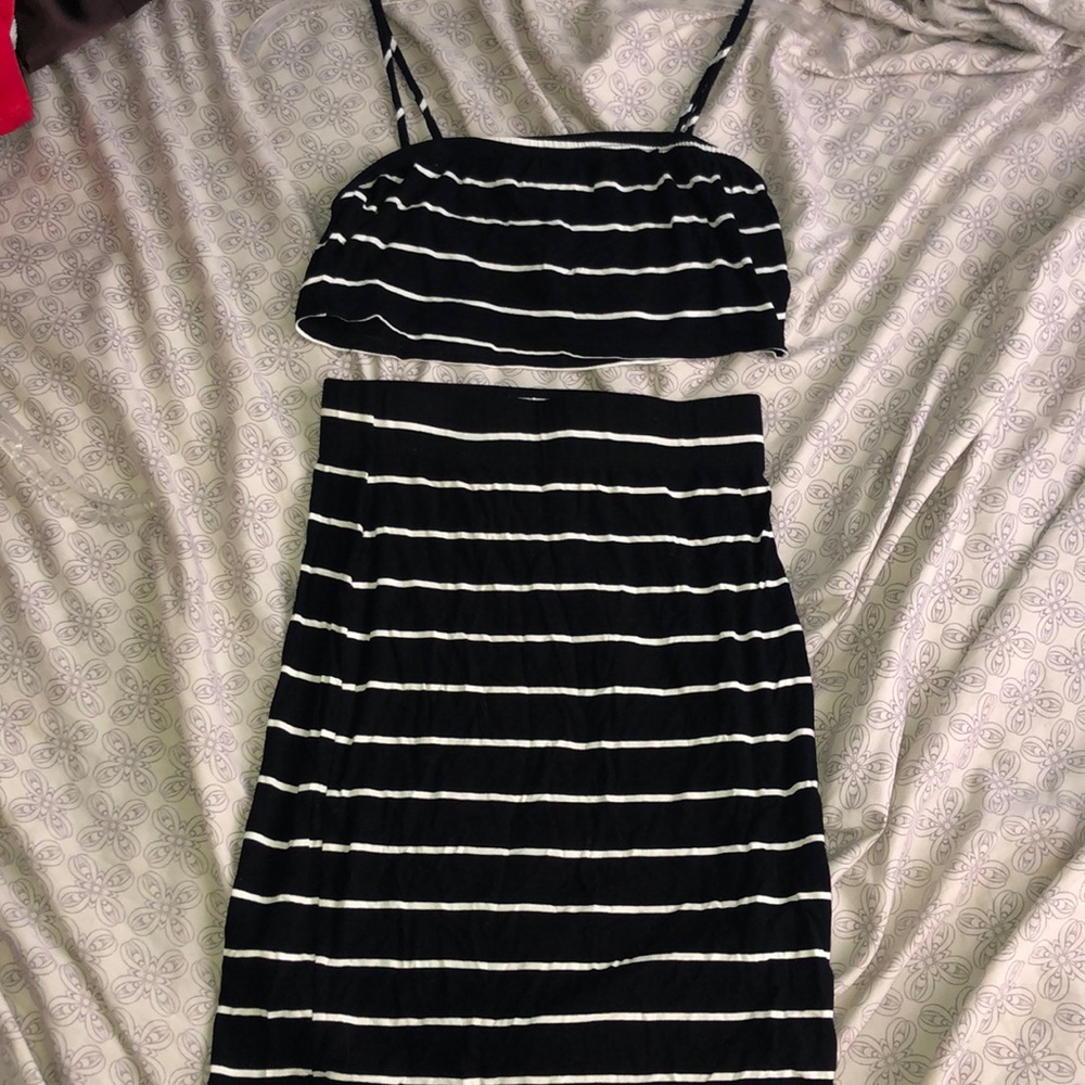 Two piece set; stripped crop top with skirt